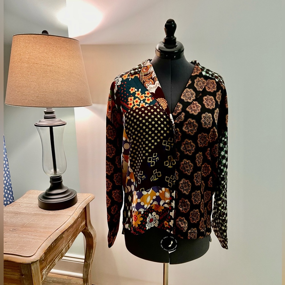 Urban Outfitters Unisex Multi-colored Blocks Satin Button-Down Shirt.